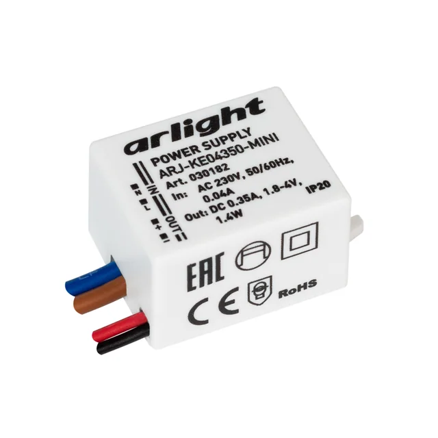 Блок питания ARJ-KE04350-MINI (1.4W, 350mA) (Arlight, IP20 Пластик, 5 лет), артикул 030182