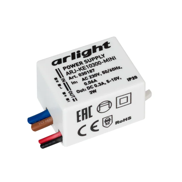 Блок питания ARJ-KE10300-MINI (3W, 300mA) (Arlight, IP20 Пластик, 5 лет), артикул 030187