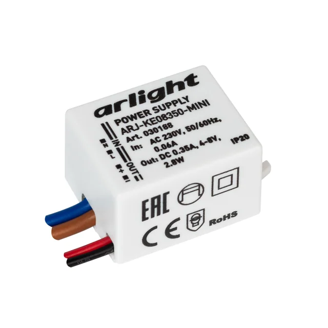 Блок питания ARJ-KE08350-MINI (2.8W, 350mA) (Arlight, IP20 Пластик, 5 лет), артикул 030188
