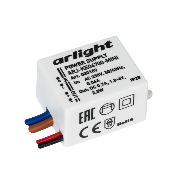 Блок питания ARJ-KE04700-MINI (2.8W, 700mA) (Arlight, IP20 Пластик, 5 лет), артикул 030189