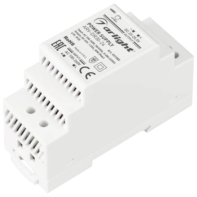 Блок питания ARV-DR30-24 (24V, 1.25A, 30W) (Arlight, IP20 DIN-рейка), артикул 031085