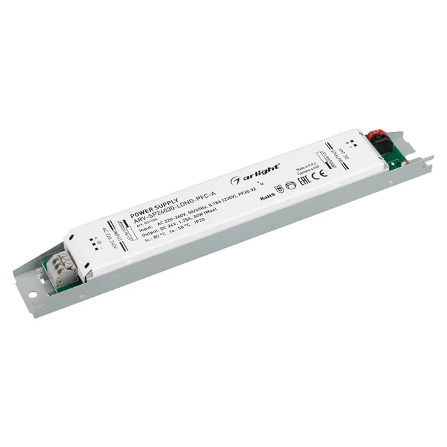 Блок питания ARV-SP24030-LONG-PFC-A (24V, 1.25A, 30W) (Arlight, IP20 Металл, 5 лет), артикул 031104