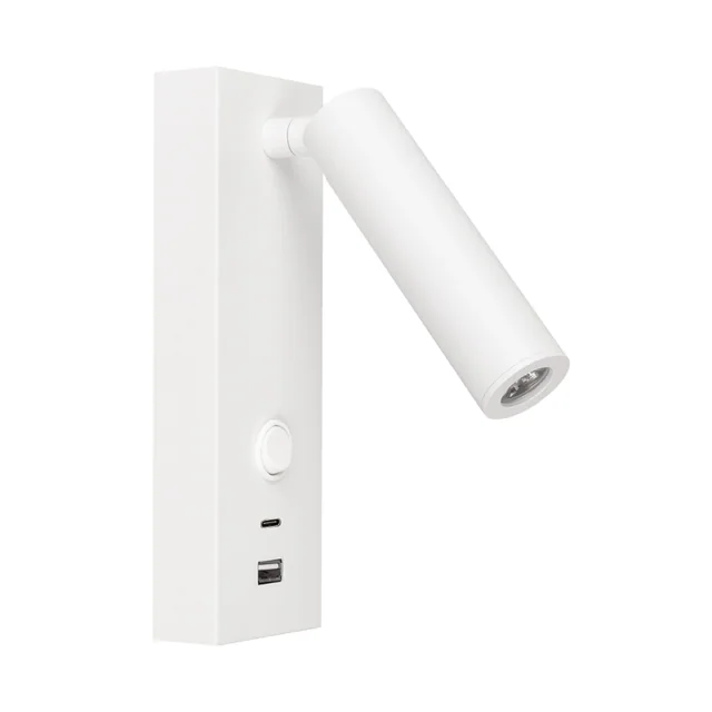Светильник SP-BED-CHARGE-S60x125-3W Warm3000 (WH, 20 deg, 230V, USB-A, USB-C) (Arlight, IP20 Металл, 3 года), артикул 031394(1)
