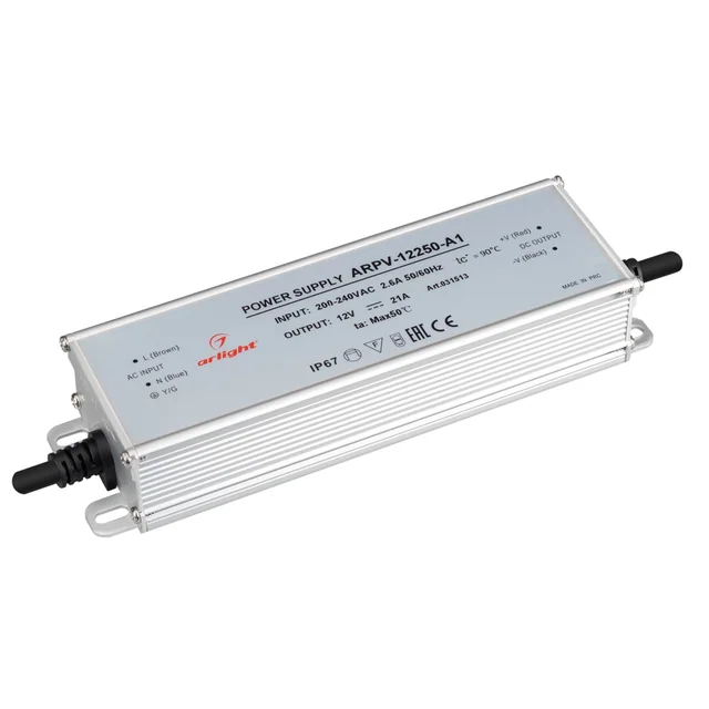 Блок питания ARPV-12250-A1 (12V, 21A, 252W) (Arlight, IP67 Металл, 3 года), артикул 031513