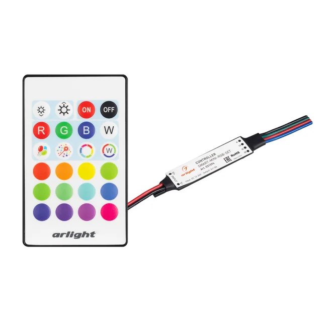 Контроллер SMART-MINI-RGB-SET (12-24V, 3x1.5A, ПДУ 24кн, IR) (Arlight, IP20 Пластик, 5 лет), артикул 031594