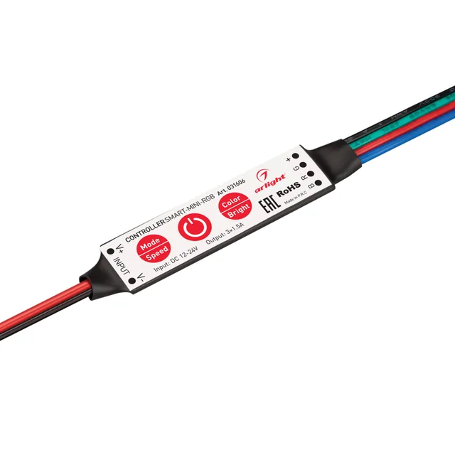 Контроллер SMART-MINI-RGB (12-24V, 3x1.5A) (Arlight, IP20 Пластик, 5 лет), артикул 031606