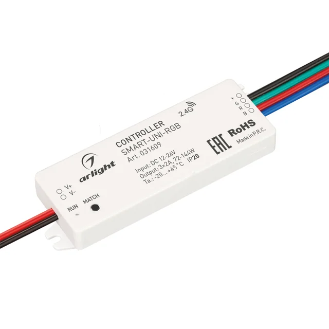 Контроллер SMART-UNI-RGB (12-24V, 3x2A, 2.4G) (Arlight, IP20 Пластик, 5 лет), артикул 031609