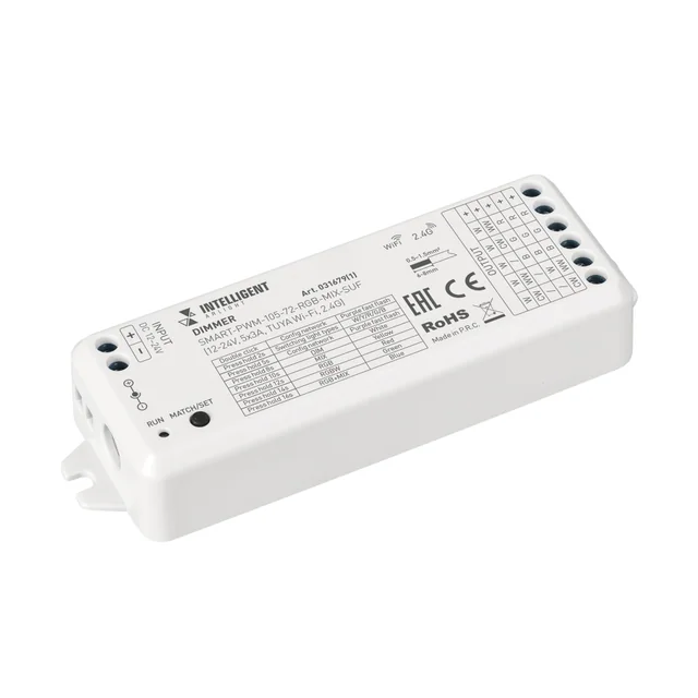 INTELLIGENT ARLIGHT Диммер SMART-PWM-105-72-RGB-MIX-SUF (12-24V, 5x3A, TUYA Wi-Fi, 2.4G) (IARL, IP20 Пластик, 5 лет), артикул 031679(1)
