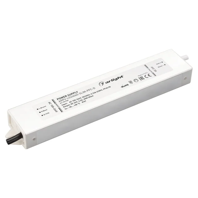 Блок питания ARPV-LG24060-SLIM-PFC-D (24V, 2.5A, 60W) (Arlight, IP67 Металл, 5 лет), артикул 031720