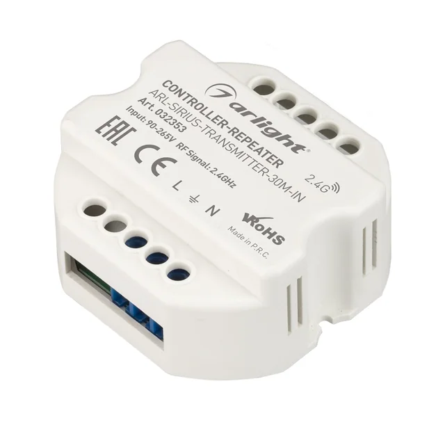 Контроллер-усилитель ARL-SIRIUS-TRANSMITTER-30M-IN (230V, 2.4G) (Arlight, IP20 Пластик, 3 года), артикул 032353