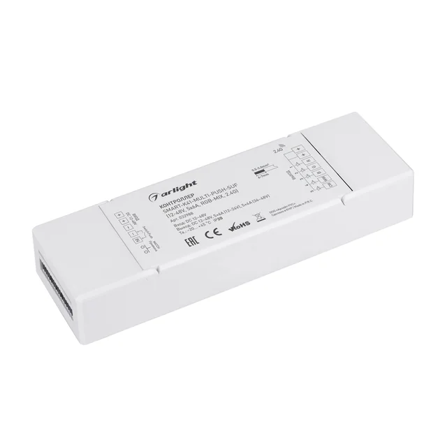Контроллер SMART-K41-MULTI-PUSH-SUF (12-48V, 5x6A, RGB-MIX, 2.4G) (Arlight, IP20 Пластик, 5 лет), артикул 032988