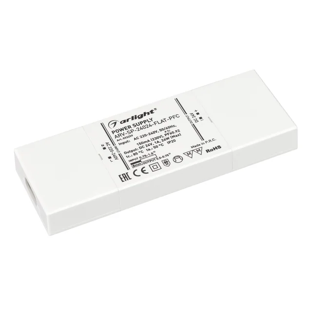 Блок питания ARV-SP-24024-FLAT-PFC (24V, 1A, 24W) (Arlight, IP20 Пластик, 5 лет), артикул 033259