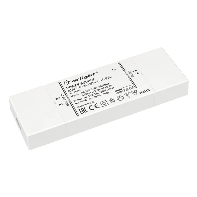 Блок питания ARV-SP-24120-FLAT-PFC (24V, 5A, 120W) (Arlight, IP20 Пластик, 5 лет), артикул 033263
