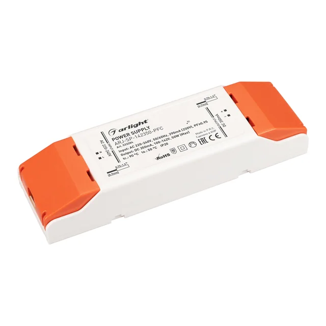 Блок питания ARJ-SP-142350-PFC (50W, 100-142V, 350mA) (Arlight, IP20 Пластик, 5 лет), артикул 033284