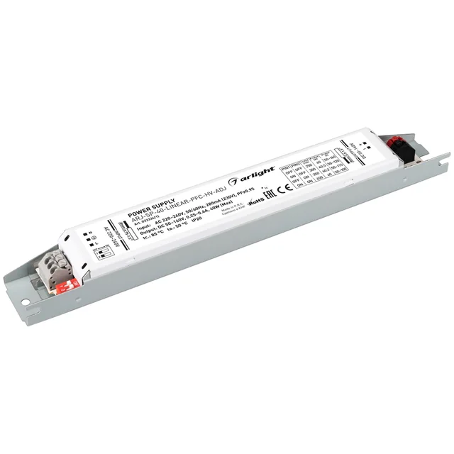 Блок питания ARJ-SP-40-LINEAR-PFC-HV-ADJ (40W, 50-160V, 0.25-0.4A) (Arlight, IP20 Металл, 5 лет), артикул 033334(1)