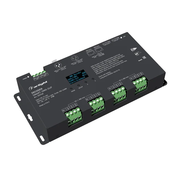 Декодер SMART-DMX-SUF (12-24V, 12x5A, XLR3, RJ45) (Arlight, IP20 Металл, 5 лет), артикул 033768