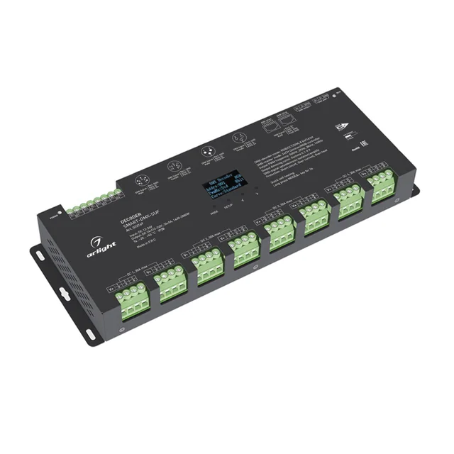 Декодер SMART-DMX-SUF (12-24V, 24x5A, XLR3, RJ45) (Arlight, IP20 Металл, 5 лет), артикул 033769