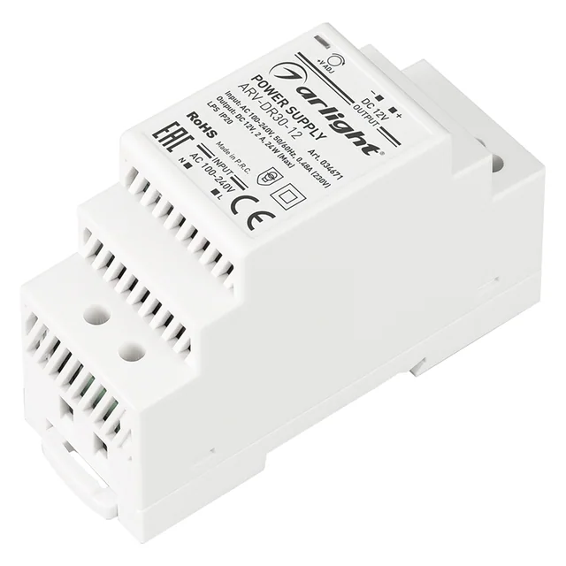 Блок питания ARV-DR30-12 (12V, 2A, 24W) (Arlight, IP20 DIN-рейка), артикул 034671