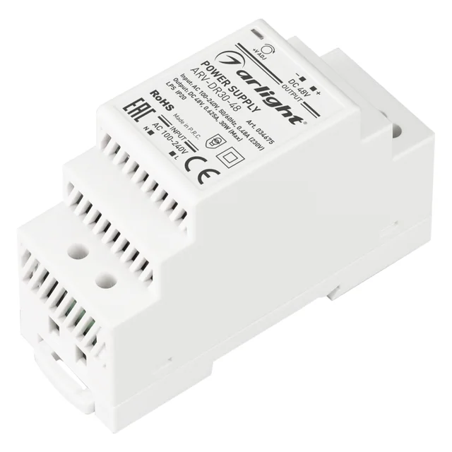 Блок питания ARV-DR30-48 (48V, 0.6A, 30W) (Arlight, IP20 DIN-рейка), артикул 034675
