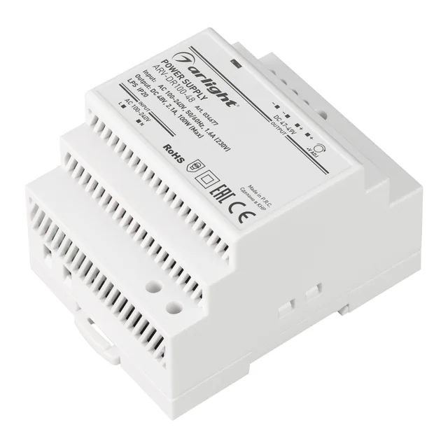 Блок питания ARV-DR100-48 (48V, 2.1A, 100W) (Arlight, IP20 DIN-рейка), артикул 034677