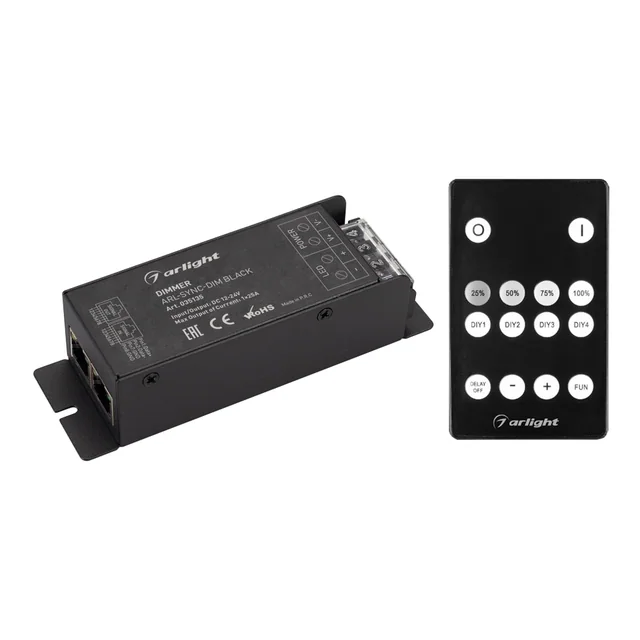 Диммер ARL-SYNC-DIM Black (12-24V, 1x25A, ПДУ 14кн, RF, RJ45) (Arlight, IP20 Металл, 3 года), артикул 035135