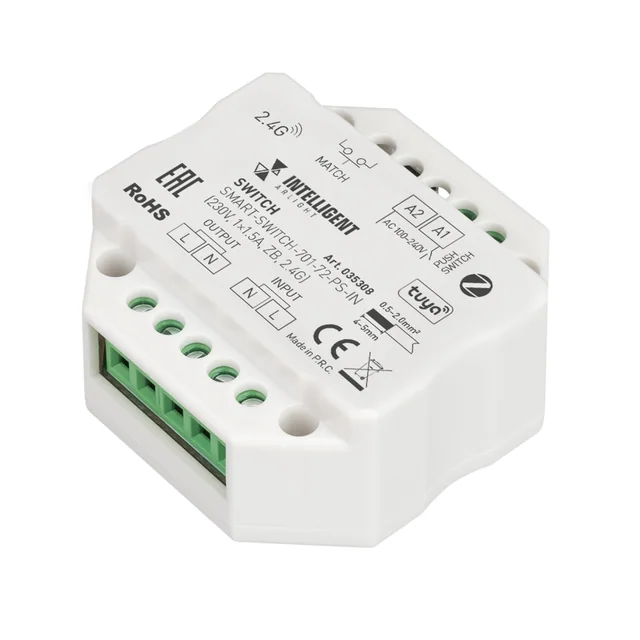 INTELLIGENT ARLIGHT Релейный модуль SMART-SWITCH-701-72-PS-IN (230V, 1x1.5A, ZB, 2.4G) (IARL, Пластик), артикул 035308