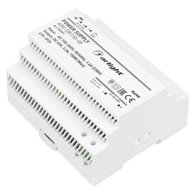 Блок питания ARV-DR150-48 (48V, 3.2A, 150W) (Arlight, IP20 DIN-рейка), артикул 035701