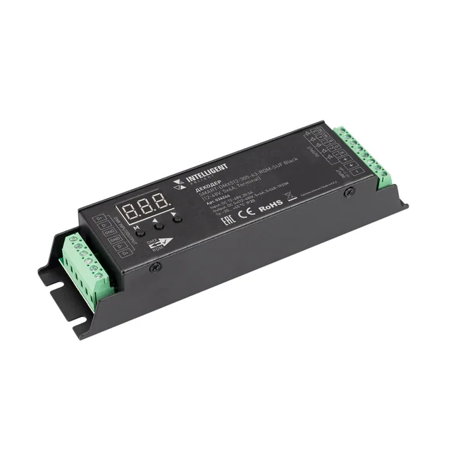INTELLIGENT ARLIGHT Декодер SMART-DMX512-305-63-RDM-SUF Black (12-48V, 5x4A, Terminal) (IARL, IP20 Металл, 5 лет), артикул 036244