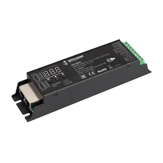 INTELLIGENT ARLIGHT Декодер SMART-DMX512-305-63-RDM-SUF Black (12-48V, 5x4A, RJ-45) (IARL, IP20 Металл, 5 лет), артикул 036245