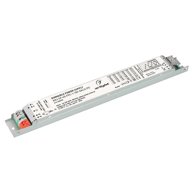 Блок питания ARJ-SP-60-PFC-1-10V-DALI2-PD (60W, 9-58V, 0.7-1.4A) (Arlight, IP20 Металл, 5 лет), артикул 036285