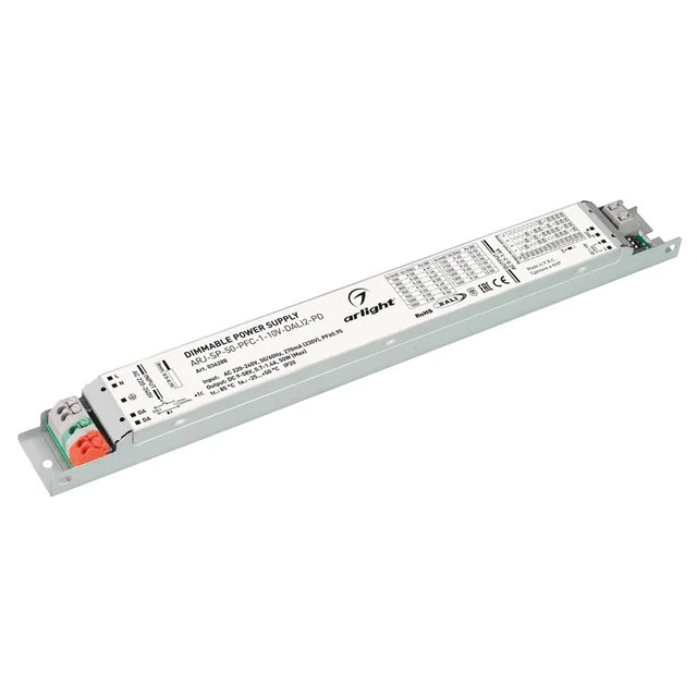 Блок питания ARJ-SP-50-PFC-1-10V-DALI2-PD (50W, 9-58V, 0.7-1.4A) (Arlight, IP20 Металл, 5 лет), артикул 036288