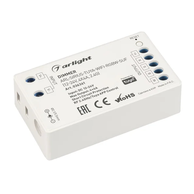 Диммер ARL-SIRIUS-TUYA-WIFI-RGBW-SUF (12-24V, 4x4A, 2.4G) (Arlight, Контроллер), артикул 036361
