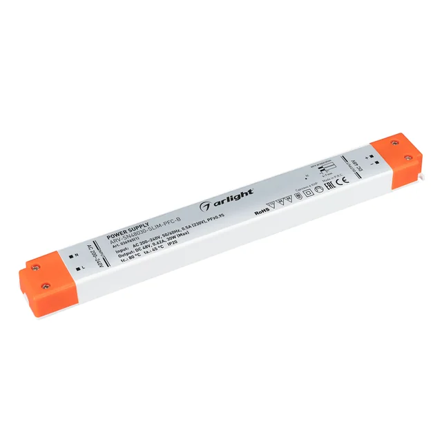 Блок питания ARV-SN48030-SLIM-PFC-B (48V, 0.63A, 30W) (Arlight, IP20 Пластик, 3 года), артикул 036965(1)