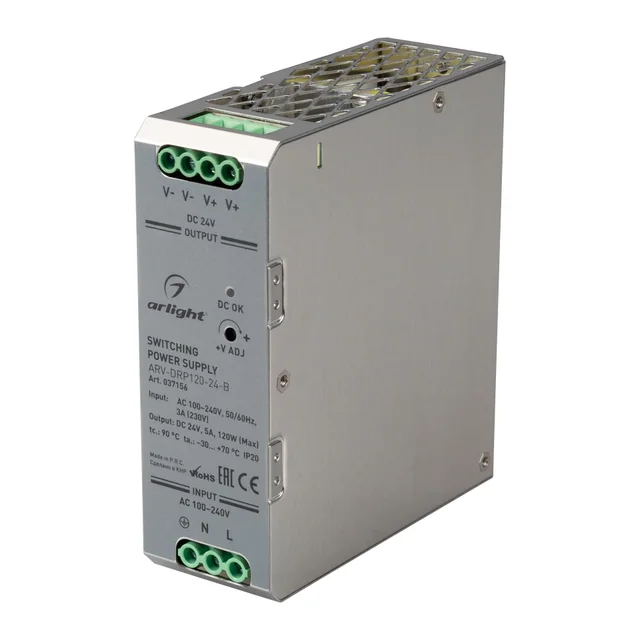 Блок питания ARV-DRP120-24-B (24V, 5A, 120W) (Arlight, IP20 Металл, 5 лет), артикул 037156