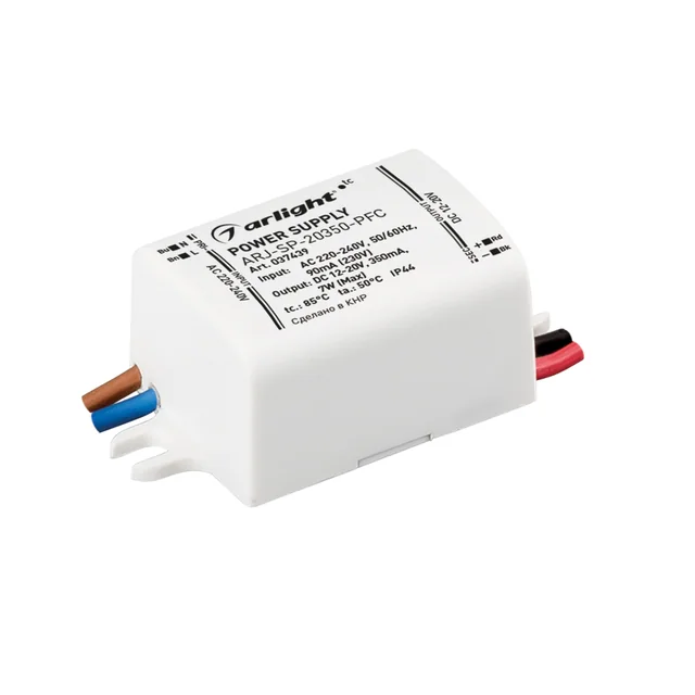 Блок питания ARJ-SP-20350-PFC (7W, 12-20V, 350mA) (Arlight, IP44 Пластик, 5 лет), артикул 037439