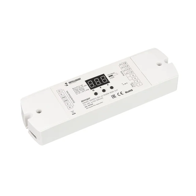 INTELLIGENT ARLIGHT Декодер SMART-DMX512-204-62-RGBW-RDM-SUF (12-48V, 4x150-500mA) (IARL, IP20 Пластик, 5 лет), артикул 037440
