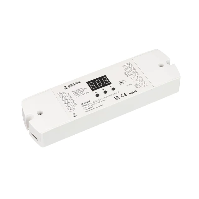 INTELLIGENT ARLIGHT Декодер SMART-DMX512-204-62-RGBW-RDM-SUF (12-48V, 4x350-1200mA) (IARL, IP20 Пластик, 5 лет), артикул 037441