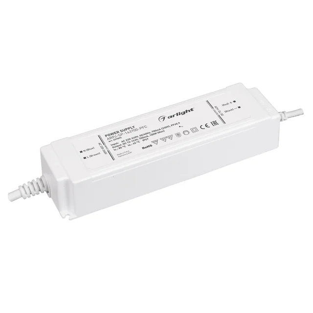 Блок питания ARPJ-SP-143700-PFC (100W, 72-143V, 0.7A) (Arlight, IP67 Пластик, 5 лет), артикул 037895