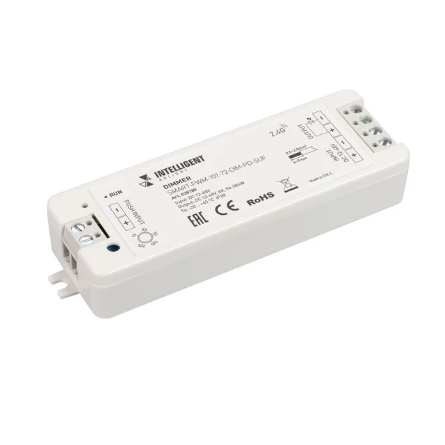 INTELLIGENT ARLIGHT Диммер SMART-PWM-101-72-DIM-PD-SUF (12-48V, 1x8A, SS, 2.4G) (IARL, IP20 Пластик, 5 лет), артикул 038180