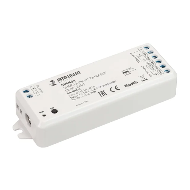INTELLIGENT ARLIGHT Диммер SMART-0-10V-102-72-MIX-SUF (12-36V, 2x5A) (IARL, IP20 Пластик, 5 лет), артикул 038182