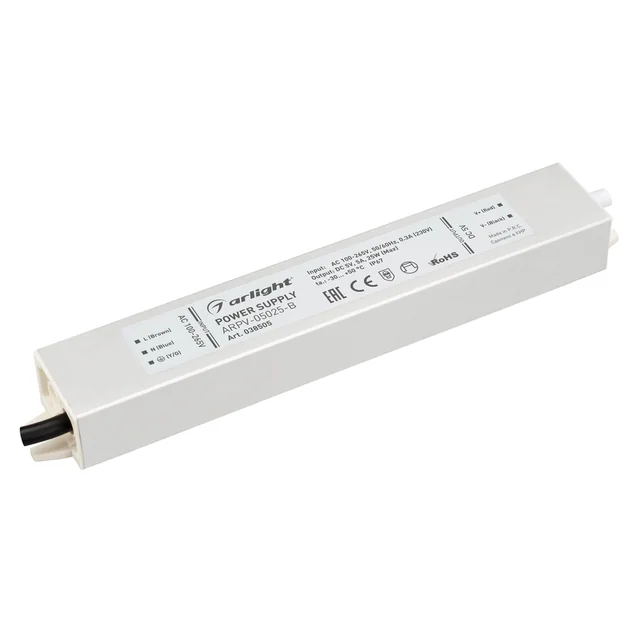 Блок питания ARPV-05025-B (5V, 5.0A, 25W) (Arlight, IP67 Металл, 3 года), артикул 038505