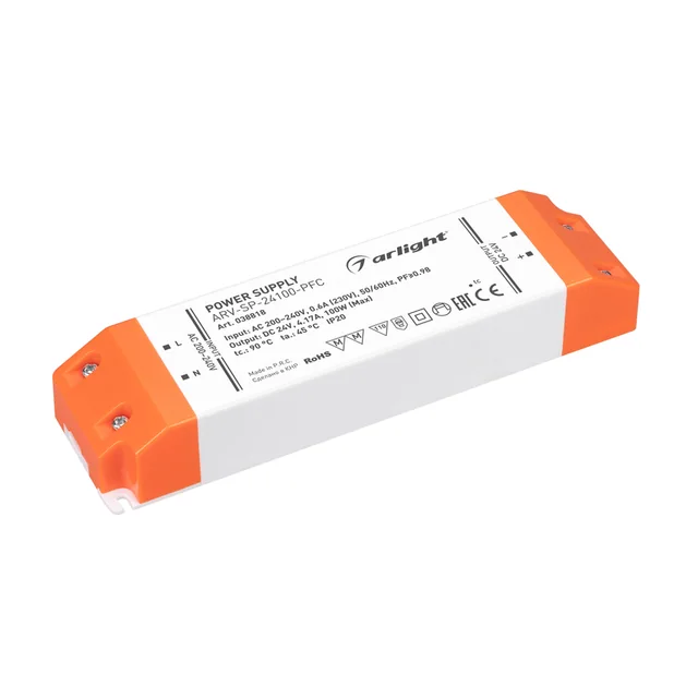 Блок питания ARV-SP-24100-PFC (24V, 4.17A, 100W) (Arlight, IP20 Пластик, 5 лет), артикул 038818