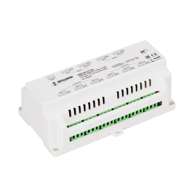 INTELLIGENT ARLIGHT Сплиттер SMART-DMX512-306-72-DIN (12-48V, 2-in, 6-out, RS-485) (IARL, IP20 Металл, 5 лет), артикул 038937