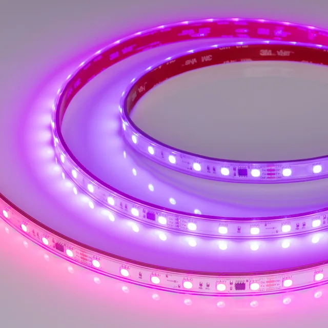 Лента герметичная SPI-PS-B60-12mm 24V RGB-PX6-BPT (12 W/m, IP67, 5060, 5m) (Arlight, бегущий огонь), артикул 039181