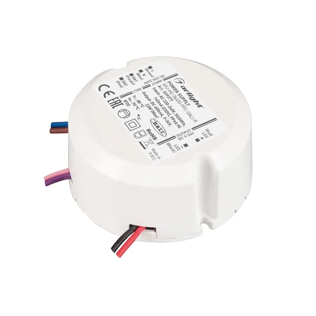 Блок питания ARJ-KE-36600-PFC-DALI-R (22W, 9-36V, 0.6A) (Arlight, IP20 Пластик, 3 года), артикул 039377