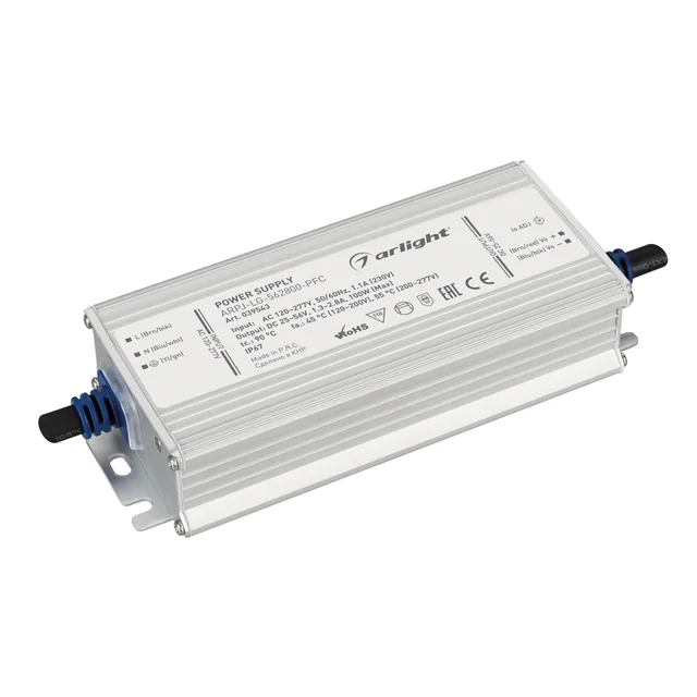 Блок питания ARPJ-LG-562800-PFC (100W, 25-56V, 1.3-2.8A) (Arlight, IP67 Металл, 5 лет), артикул 039543