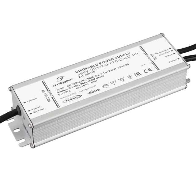 Блок питания ARPV-UH12240-PFC-DALI2-PH (12V, 20A, 240W) (Arlight, IP67 Металл, 7 лет), артикул 040755