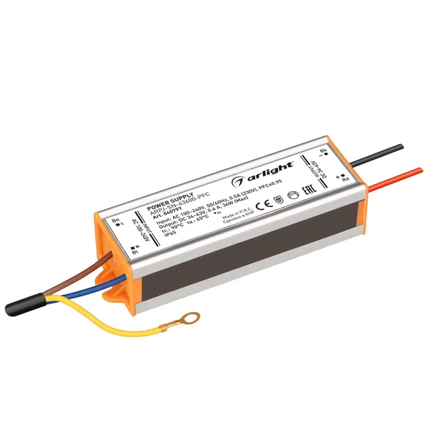 Блок питания ARPJ-SN-63600-PFC (36W, 34-63V, 600mA) (Arlight, IP65 Металл, 3 года), артикул 040797