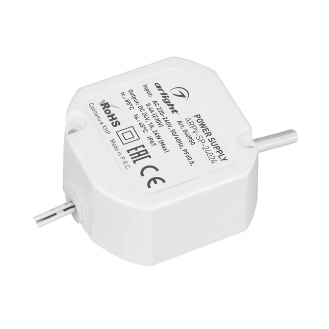 Блок питания ARPV-SP-24024 (24V, 1A, 24W) (Arlight, IP67 Пластик, 5 лет), артикул 040950