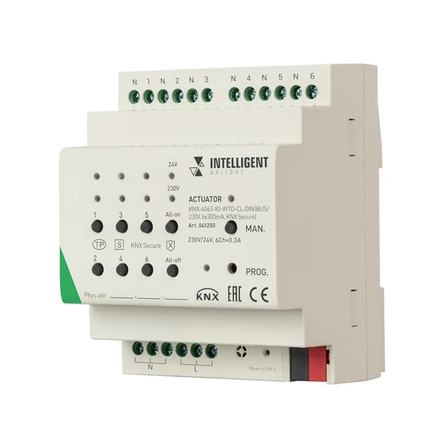 INTELLIGENT ARLIGHT Актуатор KNX-4063-82-WTO-CL-DIN (BUS/230V, 6x300mA, KNX Secure) (IARL, IP20 Пластик, 2 года), артикул 041250